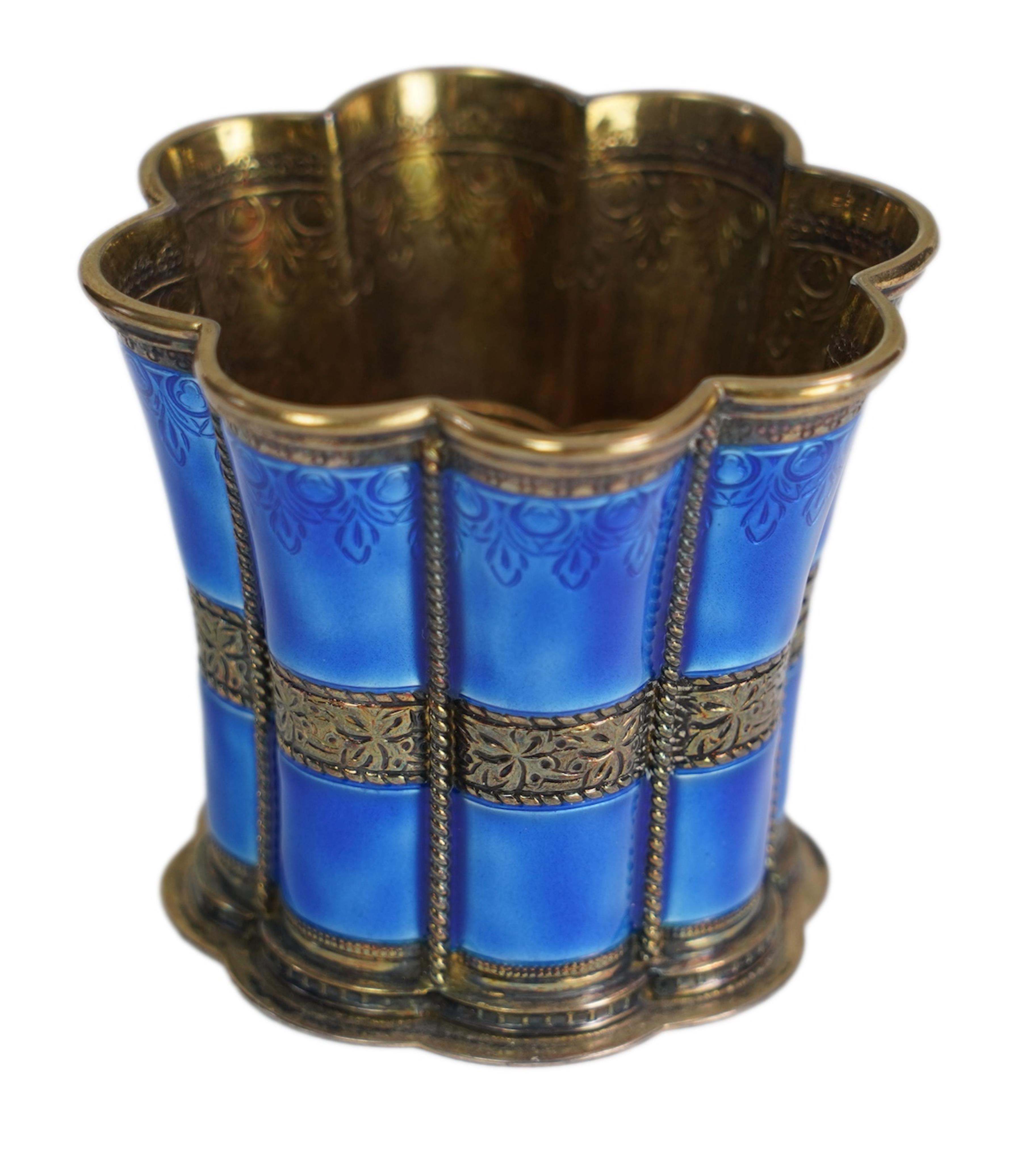 A mid 20th century Danish Anton Michelsen sterling and blue enamel beaker